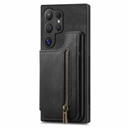 D15 For Samsung Galaxy S24 Ultra Case Card Slot Leather+TPU Zipper Kickstand Retro Phone Cover