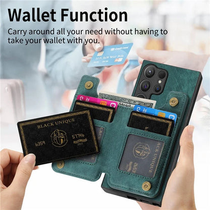 D15 For Samsung Galaxy S24 Ultra Case Card Slot Leather+TPU Zipper Kickstand Retro Phone Cover