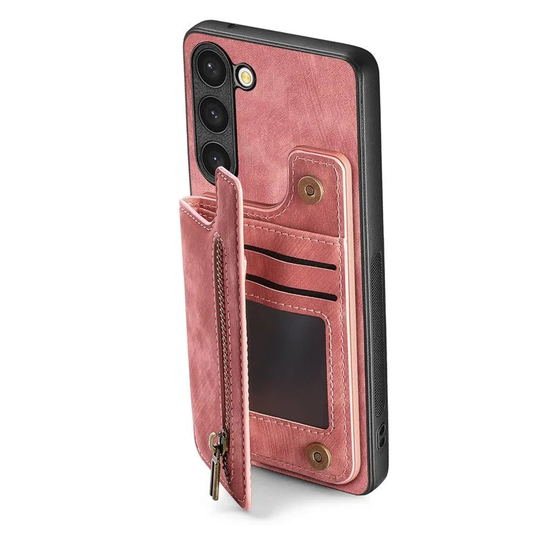 D15 For Samsung Galaxy S23 Kickstand Case Retro PU+TPU Phone Cover with Zipper Wallet