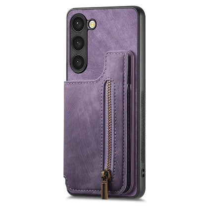 D15 For Samsung Galaxy S23 Kickstand Case Retro PU+TPU Phone Cover with Zipper Wallet