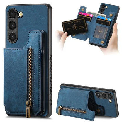 D15 For Samsung Galaxy S23 Kickstand Case Retro PU+TPU Phone Cover with Zipper Wallet