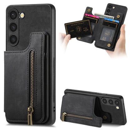 D15 For Samsung Galaxy S23 Kickstand Case Retro PU+TPU Phone Cover with Zipper Wallet