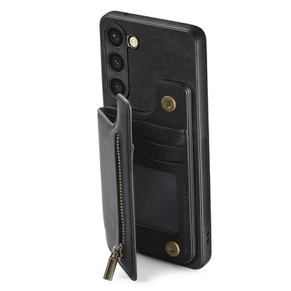 D15 For Samsung Galaxy S23 Kickstand Case Retro PU+TPU Phone Cover with Zipper Wallet