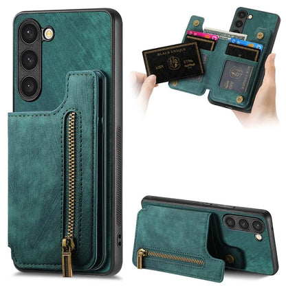 D15 For Samsung Galaxy S23 Kickstand Case Retro PU+TPU Phone Cover with Zipper Wallet