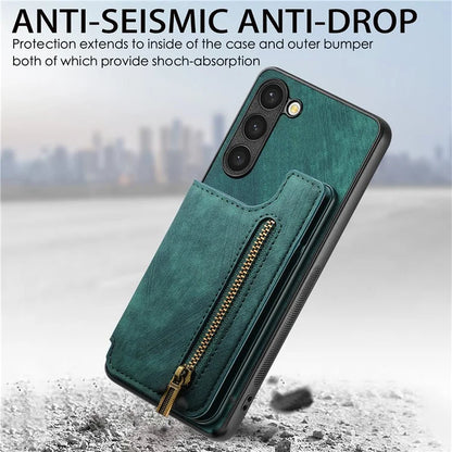 D15 For Samsung Galaxy S23 Kickstand Case Retro PU+TPU Phone Cover with Zipper Wallet