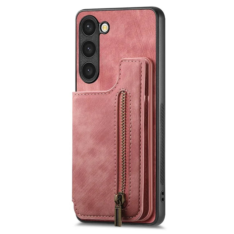 D15 For Samsung Galaxy S23+ Case Anti-Drop Retro PU+TPU Phone Cover with Zipper Wallet Kickstand