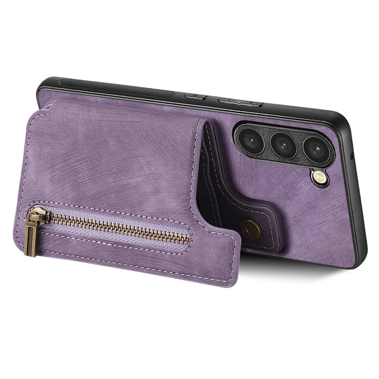 D15 For Samsung Galaxy S23+ Case Anti-Drop Retro PU+TPU Phone Cover with Zipper Wallet Kickstand