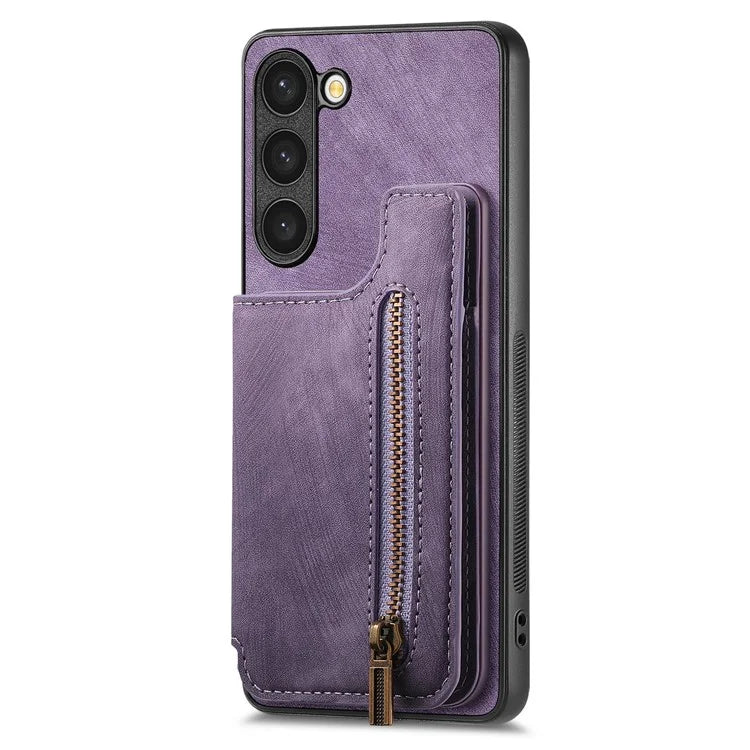 D15 For Samsung Galaxy S23+ Case Anti-Drop Retro PU+TPU Phone Cover with Zipper Wallet Kickstand