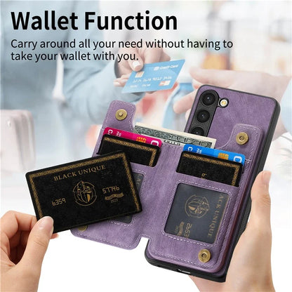 D15 For Samsung Galaxy S23+ Case Anti-Drop Retro PU+TPU Phone Cover with Zipper Wallet Kickstand