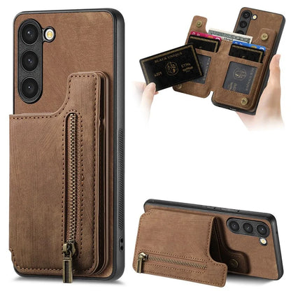 D15 For Samsung Galaxy S23+ Case Anti-Drop Retro PU+TPU Phone Cover with Zipper Wallet Kickstand