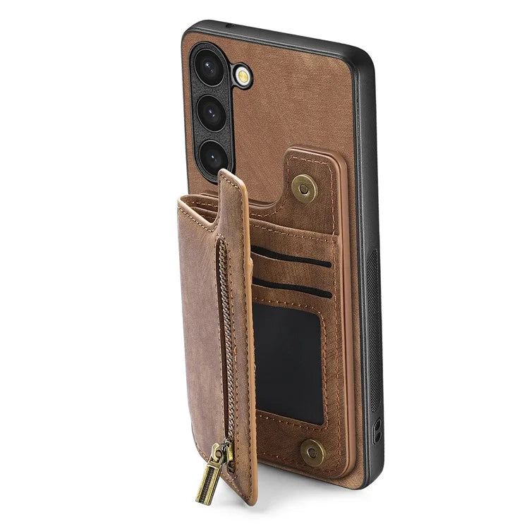 D15 For Samsung Galaxy S23+ Case Anti-Drop Retro PU+TPU Phone Cover with Zipper Wallet Kickstand