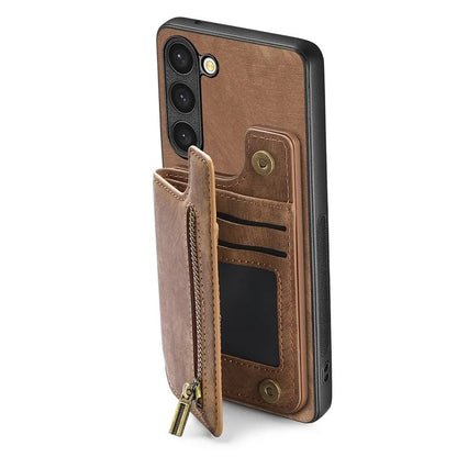 D15 For Samsung Galaxy S23+ Case Anti-Drop Retro PU+TPU Phone Cover with Zipper Wallet Kickstand