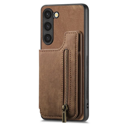 D15 For Samsung Galaxy S23+ Case Anti-Drop Retro PU+TPU Phone Cover with Zipper Wallet Kickstand