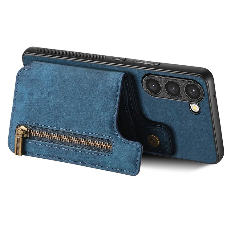 D15 For Samsung Galaxy S23+ Case Anti-Drop Retro PU+TPU Phone Cover with Zipper Wallet Kickstand