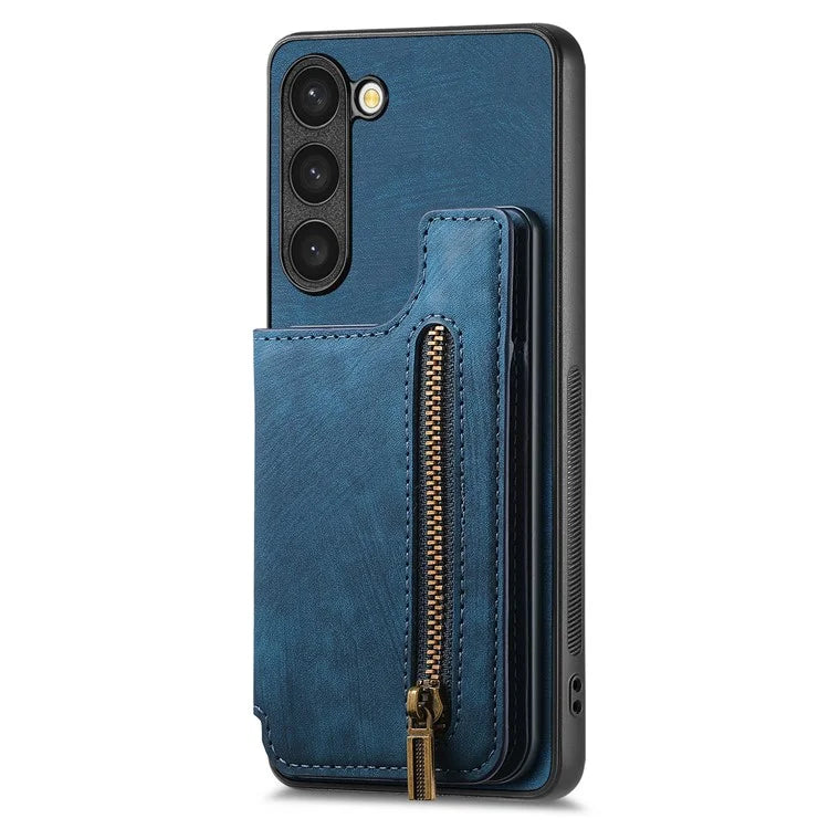 D15 For Samsung Galaxy S23+ Case Anti-Drop Retro PU+TPU Phone Cover with Zipper Wallet Kickstand