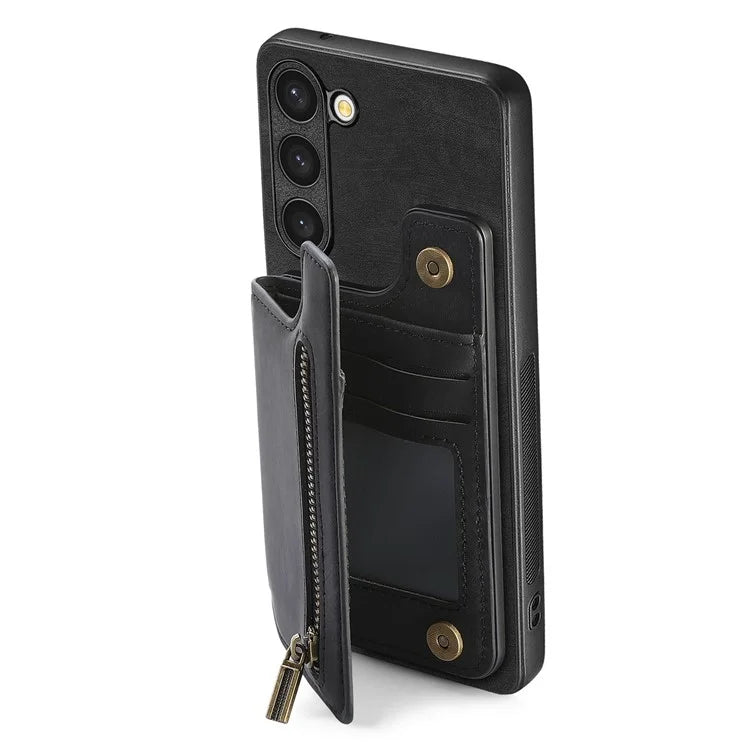 D15 For Samsung Galaxy S23+ Case Anti-Drop Retro PU+TPU Phone Cover with Zipper Wallet Kickstand