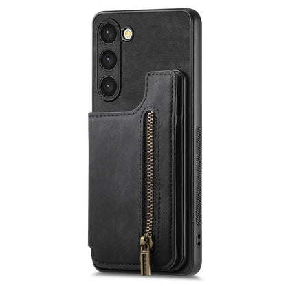 D15 For Samsung Galaxy S23+ Case Anti-Drop Retro PU+TPU Phone Cover with Zipper Wallet Kickstand