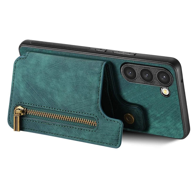 D15 For Samsung Galaxy S23+ Case Anti-Drop Retro PU+TPU Phone Cover with Zipper Wallet Kickstand