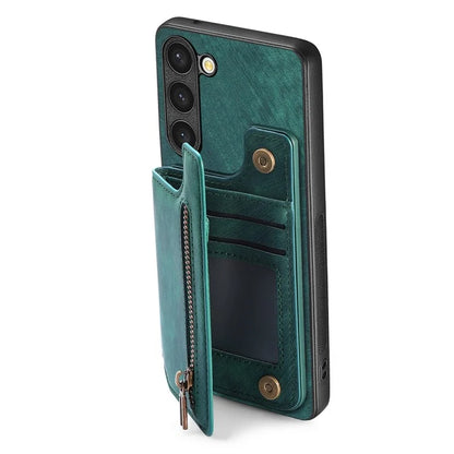 D15 For Samsung Galaxy S23+ Case Anti-Drop Retro PU+TPU Phone Cover with Zipper Wallet Kickstand