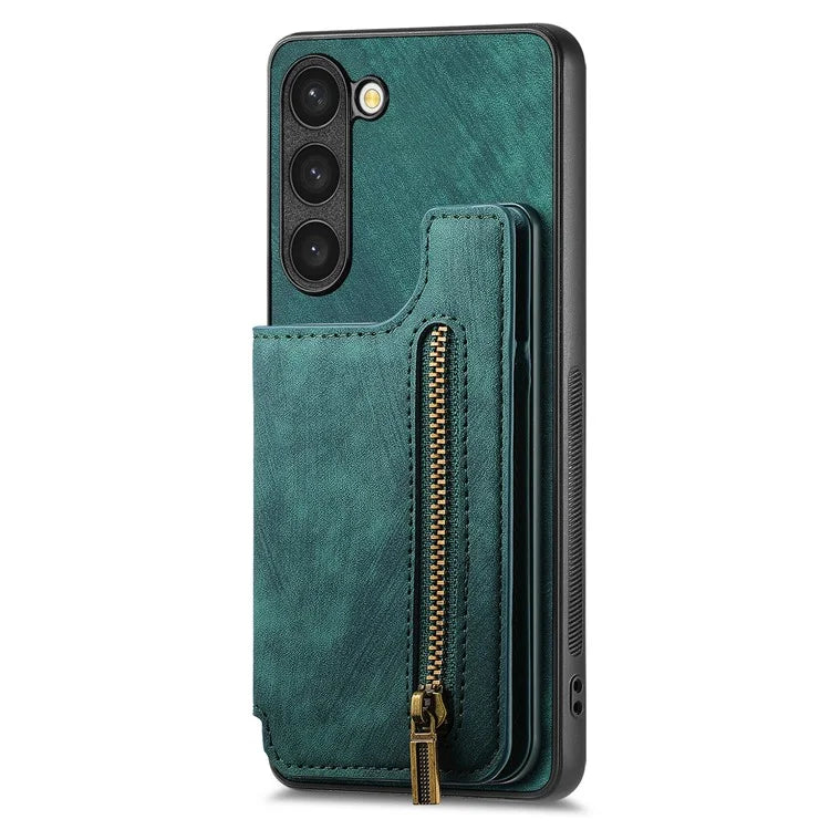 D15 For Samsung Galaxy S23+ Case Anti-Drop Retro PU+TPU Phone Cover with Zipper Wallet Kickstand