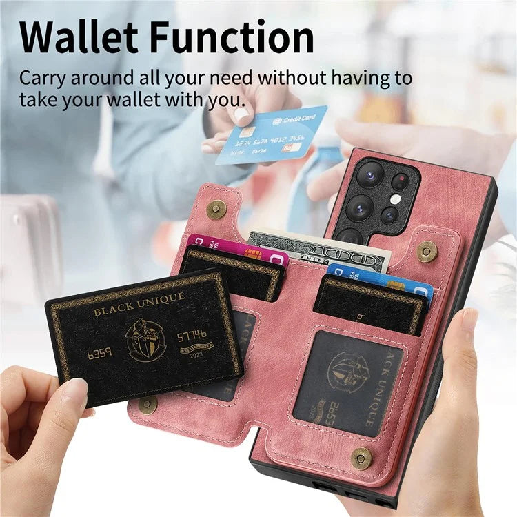 D15 For Samsung Galaxy S23 Ultra Case Retro PU+TPU Zipper Wallet Phone Cover with Kickstand