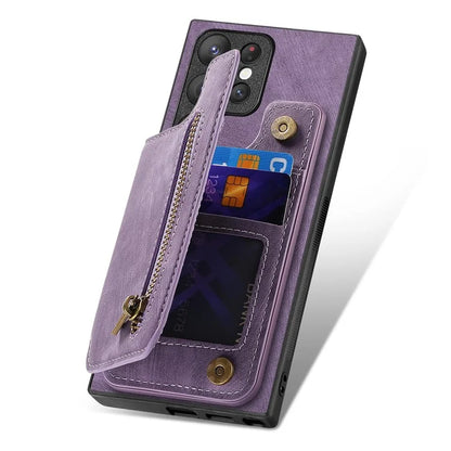 D15 For Samsung Galaxy S23 Ultra Case Retro PU+TPU Zipper Wallet Phone Cover with Kickstand