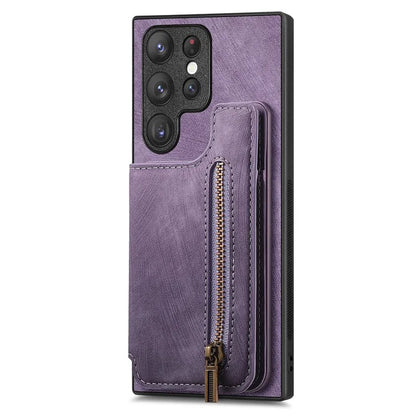 D15 For Samsung Galaxy S23 Ultra Case Retro PU+TPU Zipper Wallet Phone Cover with Kickstand