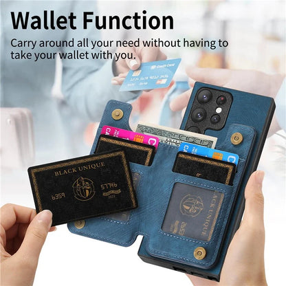 D15 For Samsung Galaxy S23 Ultra Case Retro PU+TPU Zipper Wallet Phone Cover with Kickstand