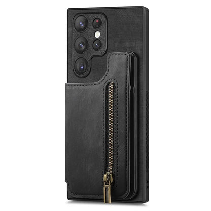 D15 For Samsung Galaxy S23 Ultra Case Retro PU+TPU Zipper Wallet Phone Cover with Kickstand
