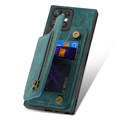 D15 For Samsung Galaxy S23 Ultra Case Retro PU+TPU Zipper Wallet Phone Cover with Kickstand
