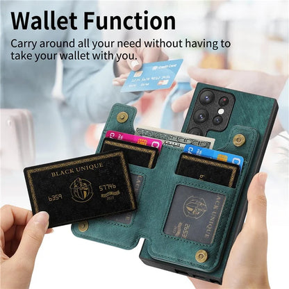 D15 For Samsung Galaxy S23 Ultra Case Retro PU+TPU Zipper Wallet Phone Cover with Kickstand