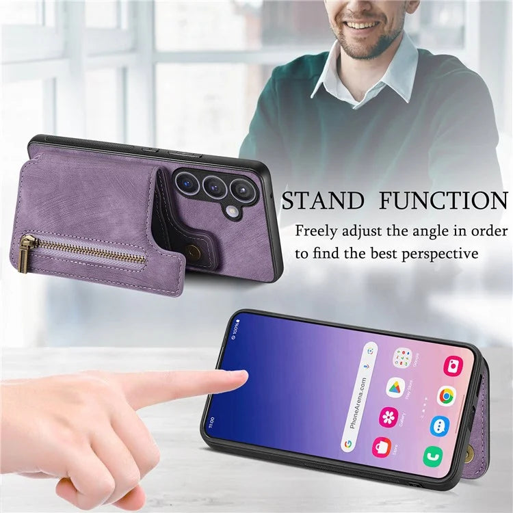 D15 For Samsung Galaxy S23 FE Wallet Case Retro PU+TPU Kickstand Phone Cover