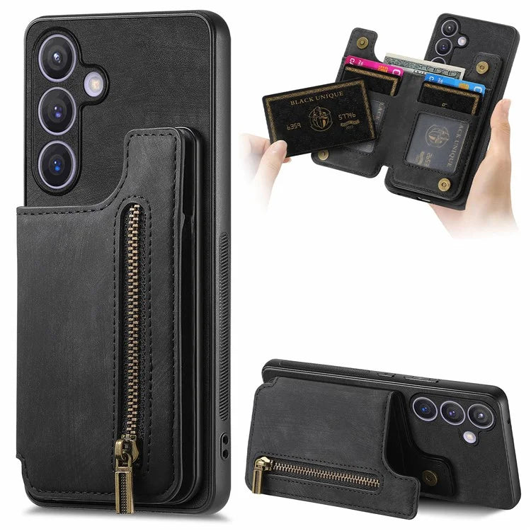D15 For Samsung Galaxy S23 FE Wallet Case Retro PU+TPU Kickstand Phone Cover