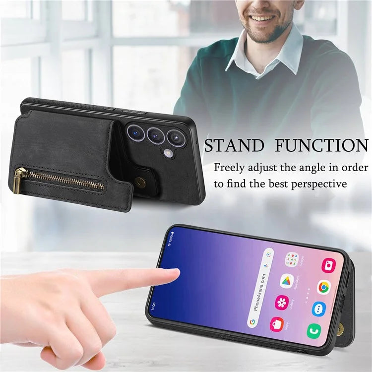 D15 For Samsung Galaxy S23 FE Wallet Case Retro PU+TPU Kickstand Phone Cover