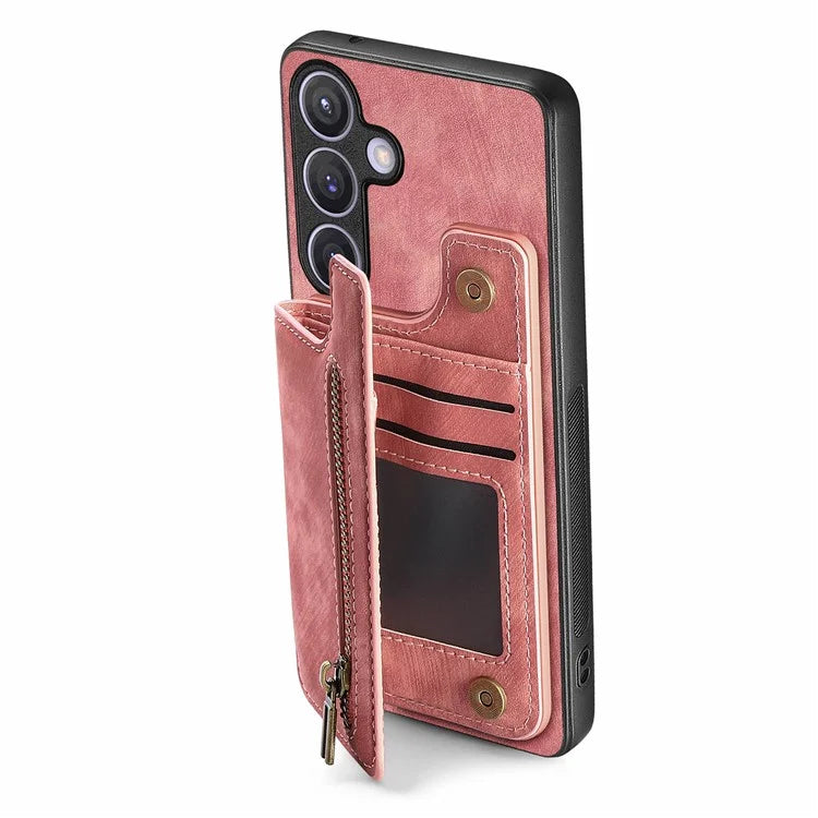 D15 For Samsung Galaxy S24 Wallet Case Retro PU+TPU Anti-scratch Kickstand Phone Shell