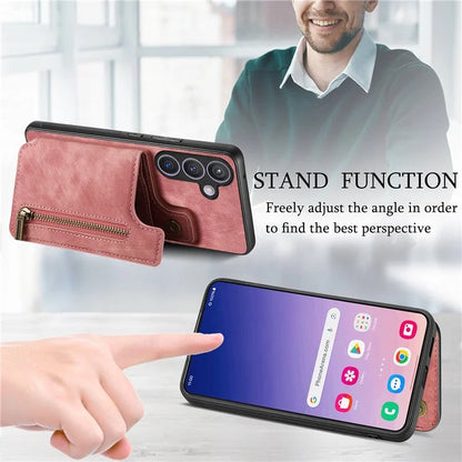 D15 For Samsung Galaxy S24 Wallet Case Retro PU+TPU Anti-scratch Kickstand Phone Shell