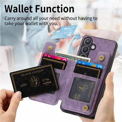 D15 For Samsung Galaxy S24 Wallet Case Retro PU+TPU Anti-scratch Kickstand Phone Shell