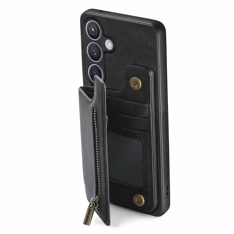 D15 For Samsung Galaxy S24 Wallet Case Retro PU+TPU Anti-scratch Kickstand Phone Shell
