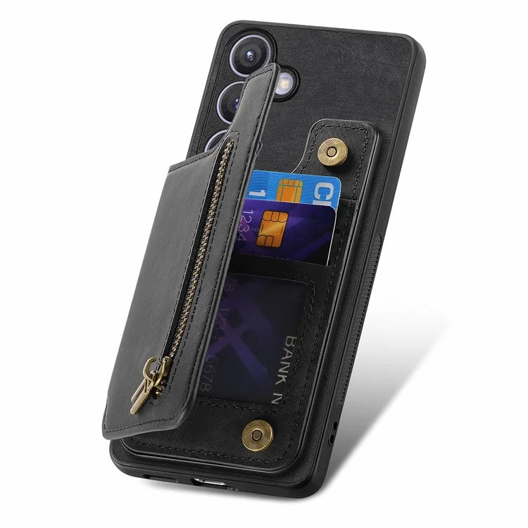 D15 For Samsung Galaxy S24 Wallet Case Retro PU+TPU Anti-scratch Kickstand Phone Shell