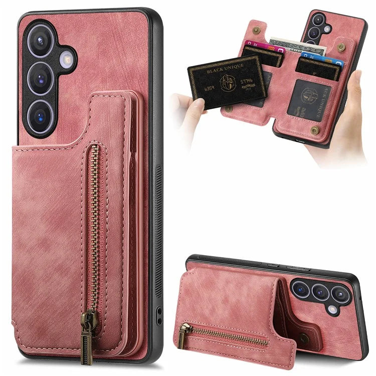 D15 For Samsung Galaxy S24+ Case Retro PU+TPU Kickstand Wallet Phone Shell