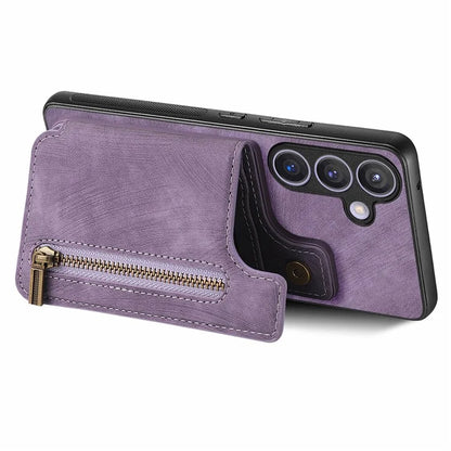 D15 For Samsung Galaxy S24+ Case Retro PU+TPU Kickstand Wallet Phone Shell