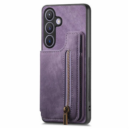 D15 For Samsung Galaxy S24+ Case Retro PU+TPU Kickstand Wallet Phone Shell