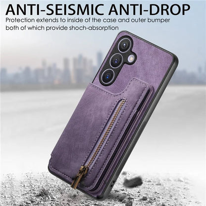 D15 For Samsung Galaxy S24+ Case Retro PU+TPU Kickstand Wallet Phone Shell