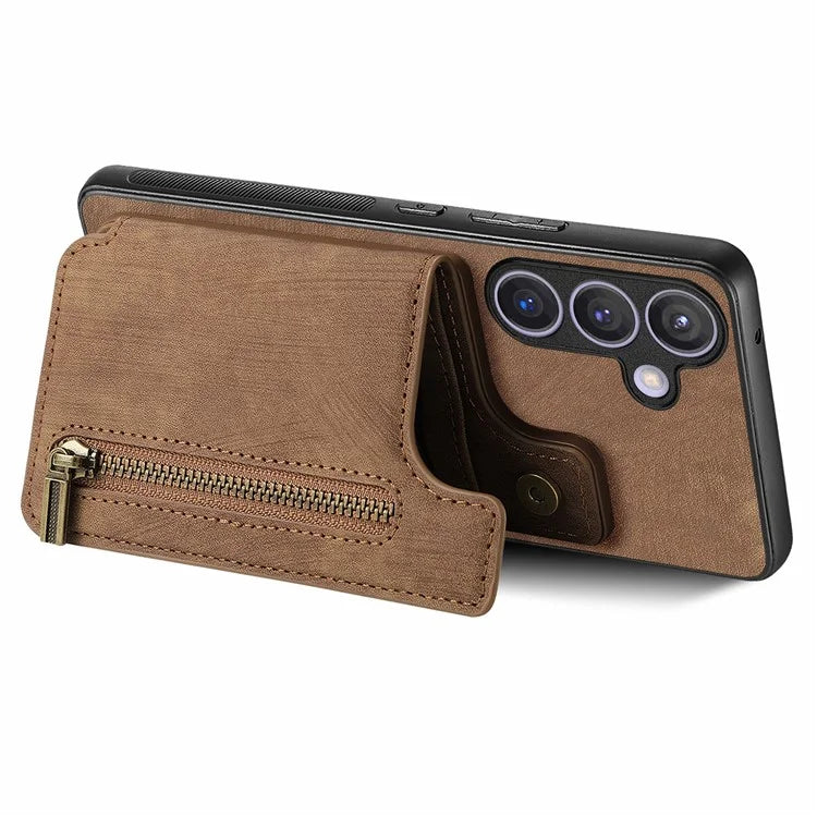 D15 For Samsung Galaxy S24+ Case Retro PU+TPU Kickstand Wallet Phone Shell