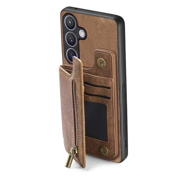 D15 For Samsung Galaxy S24+ Case Retro PU+TPU Kickstand Wallet Phone Shell