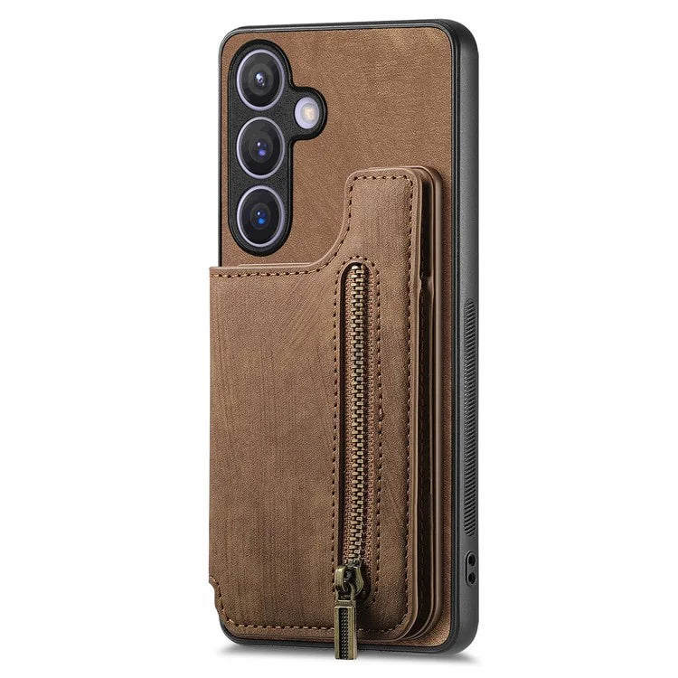 D15 For Samsung Galaxy S24+ Case Retro PU+TPU Kickstand Wallet Phone Shell