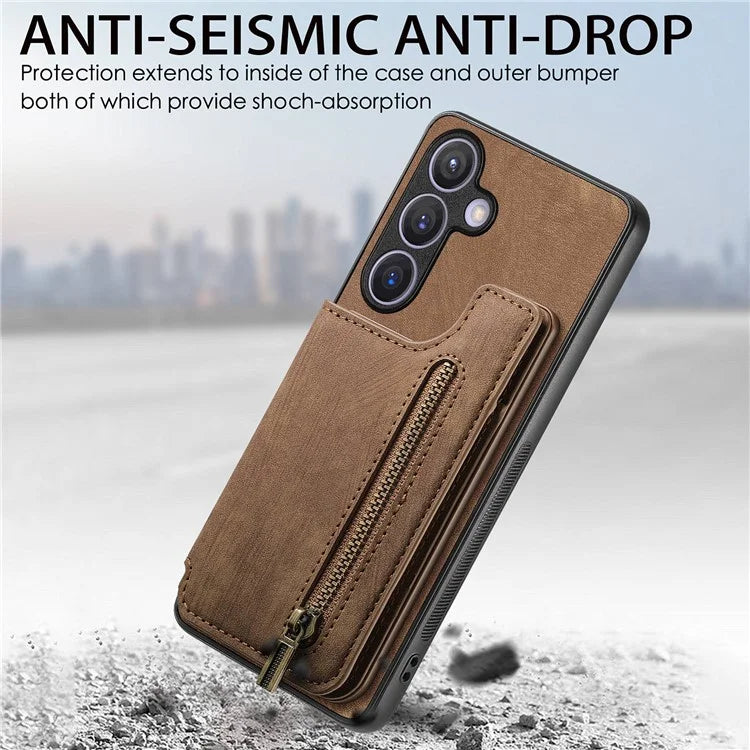 D15 For Samsung Galaxy S24+ Case Retro PU+TPU Kickstand Wallet Phone Shell