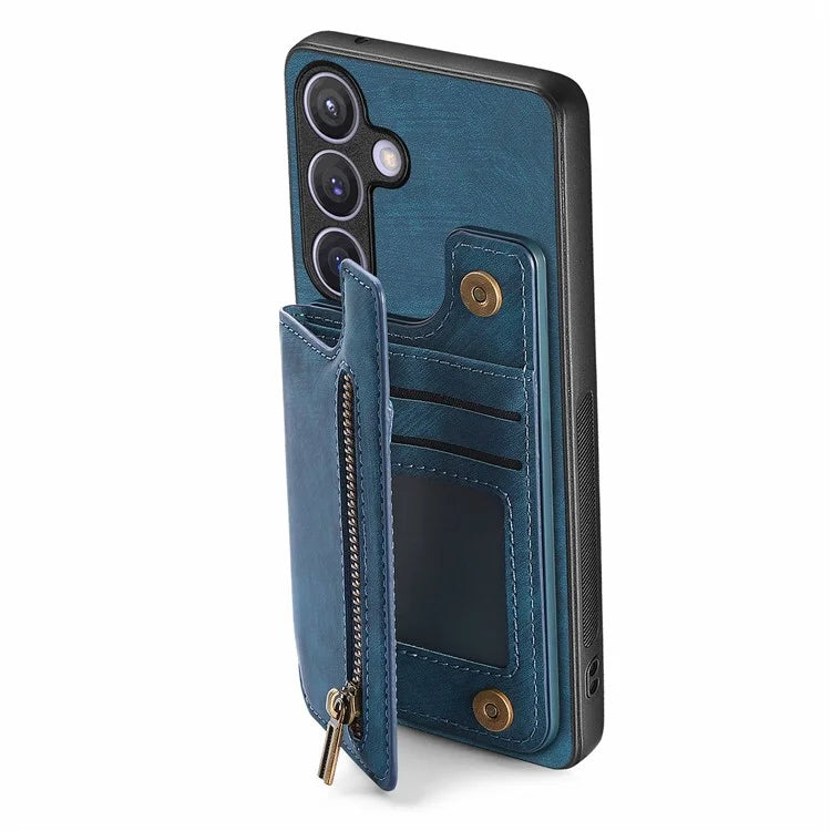 D15 For Samsung Galaxy S24+ Case Retro PU+TPU Kickstand Wallet Phone Shell