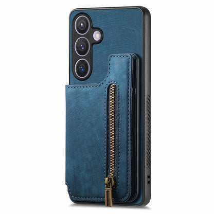 D15 For Samsung Galaxy S24+ Case Retro PU+TPU Kickstand Wallet Phone Shell