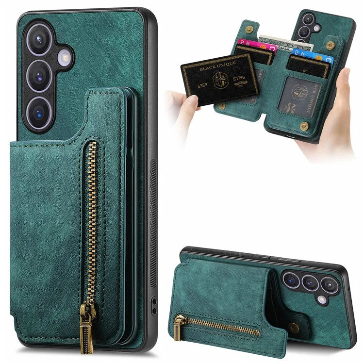 D15 For Samsung Galaxy S24+ Case Retro PU+TPU Kickstand Wallet Phone Shell